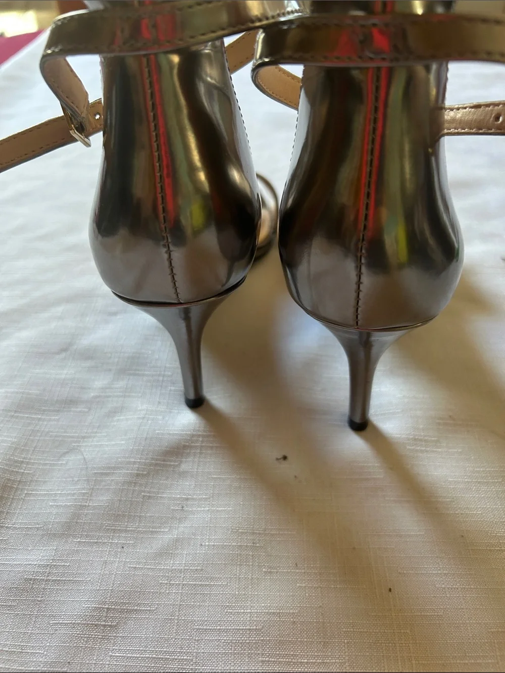 Women's Metallic Ankle Strap Heeled Sandals
